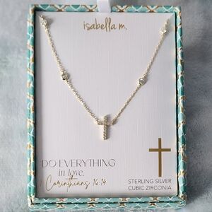 S925 Gold on Sterling Silver Cross Necklace with Cubic Zirconias NEW!
